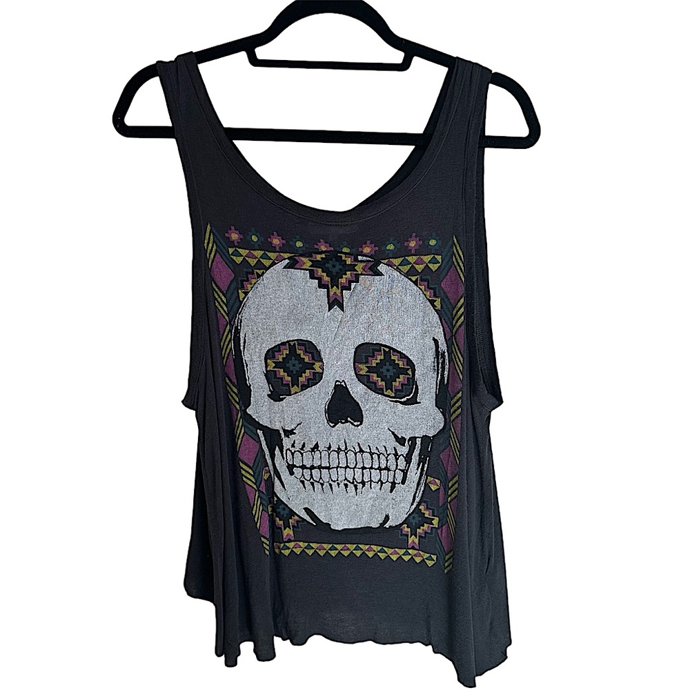 Daydreamer Skull Dark Grey Tank with open back in Women’s Small